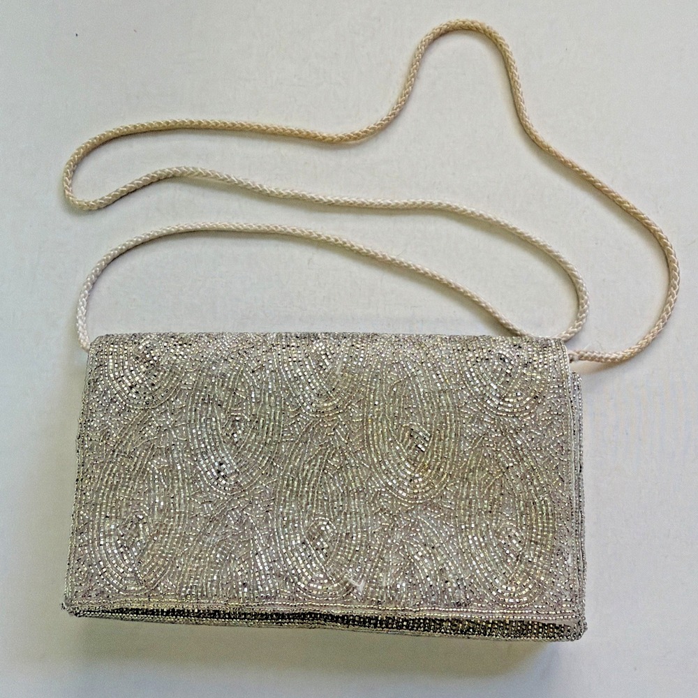 Carla Marchi Womens Clutch Gold Metallic Champagne Beaded Evening Bag Vintage